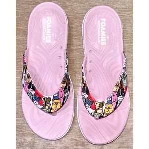 Skechers Foamies Pink Dog Print Flip Flop Sandals Womens Size 6 Cartoon Dogs
